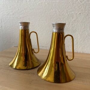 Vintage Brass Horn Salt & Pepper shakers